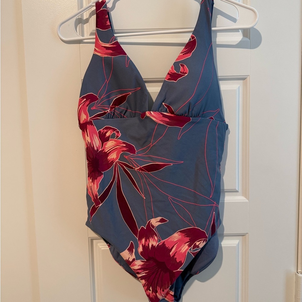 Maaji Blue One-Piece Swimsuit with Magenta Floral Print